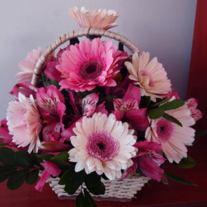 Canasta de Gerberas y Alstroemerias en Tonos Rosados (C-06)