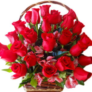 Canasta de Rosas y Astromelias Rosadas  >(C-40)