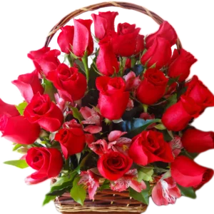 Canasta de Rosas y Astromelias Rosadas  >(C-40)