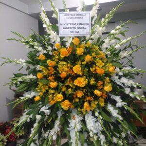 "Corona Fúnebre de Rosas Amarillas y Gladiolos Blancos" (P-46)