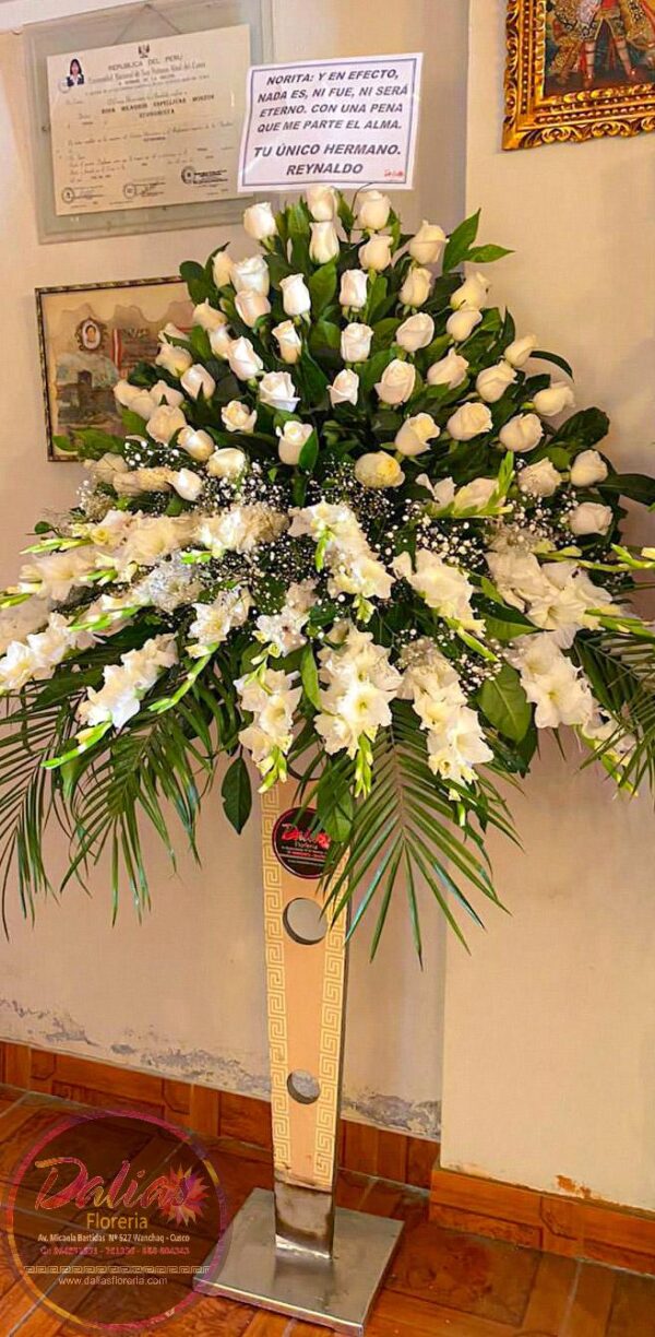 Arreglo Funebre de Rosas Blancas y Gladiolos (P-48)